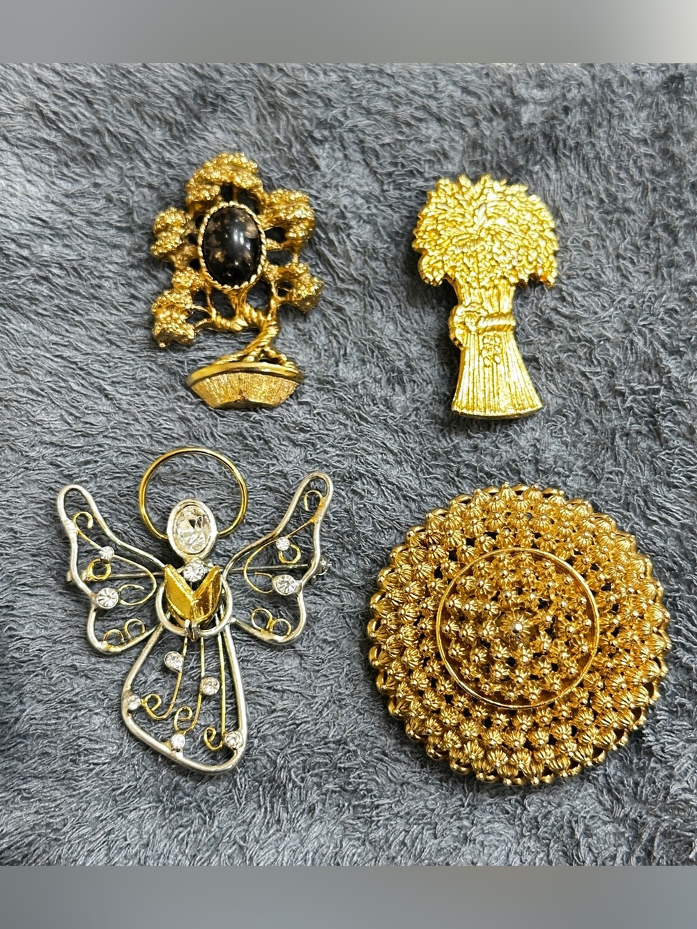 Gold-Tone Assorted Women’s Brooch Set - Elegant Floral & Angel Pins